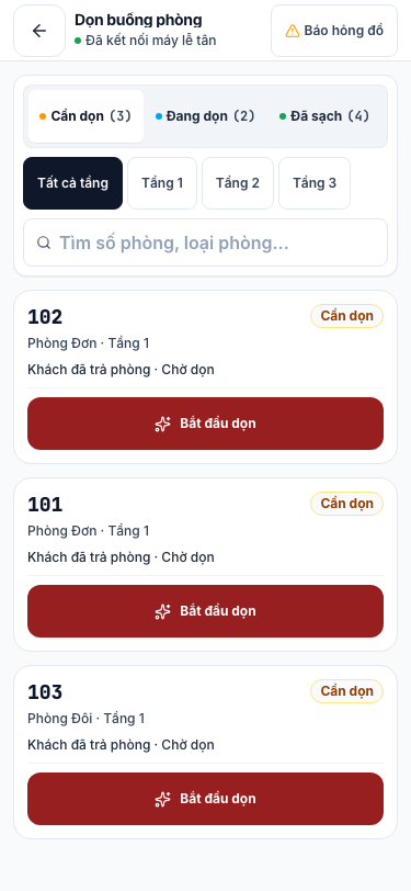 Giao diện buồng phòng trên điện thoại
